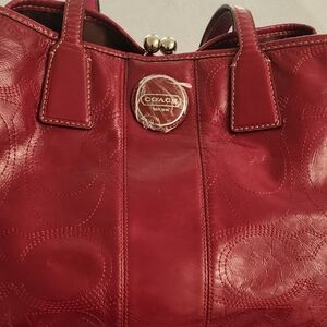 Beautiful Coach Red Leather Tote Bag
